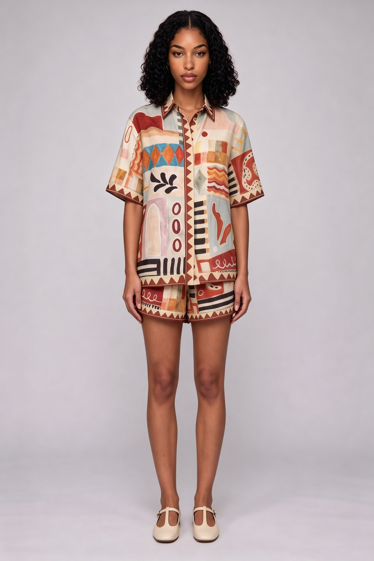 Corin Abstract-Print Linen Shirt & Shorts Set