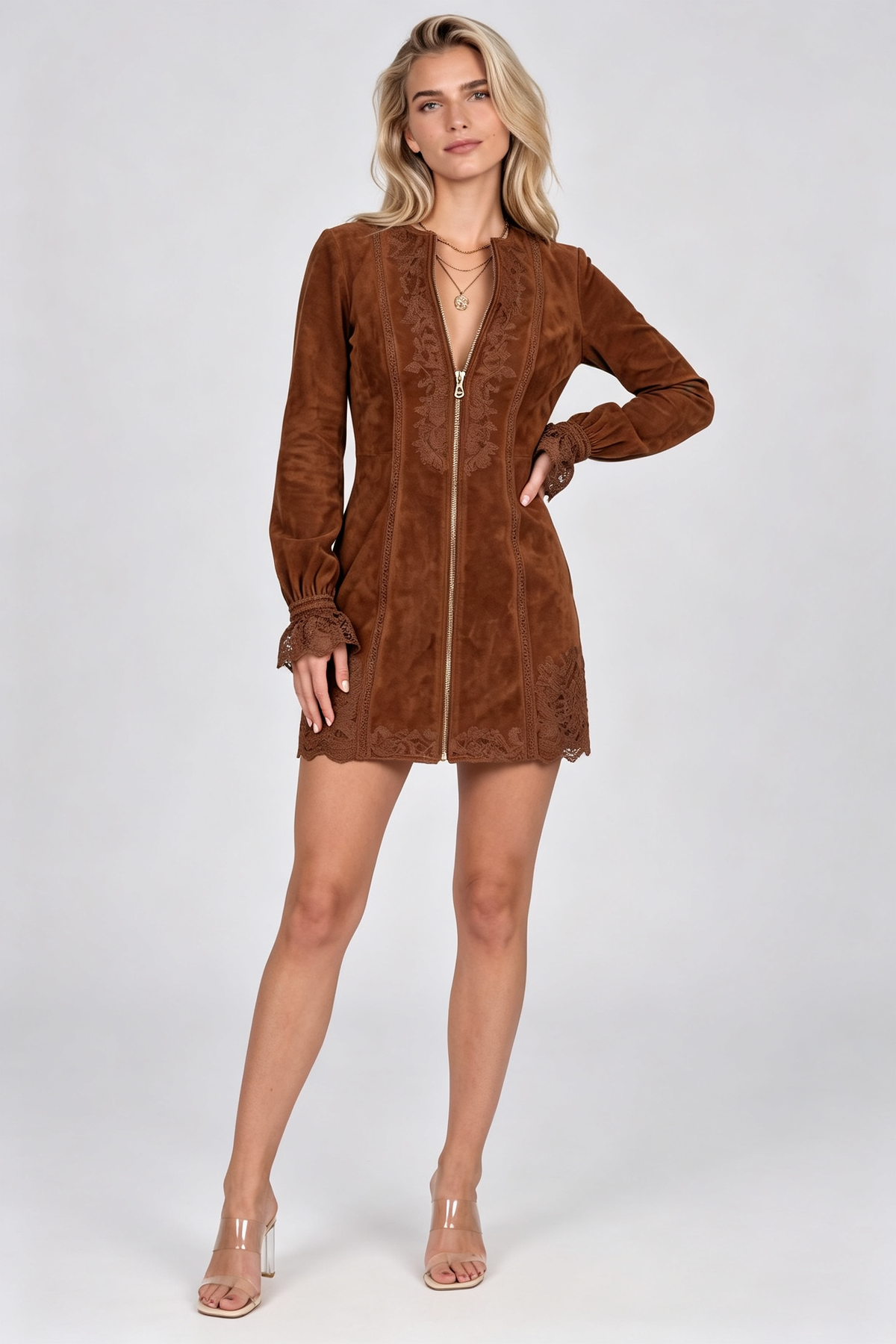 Lirael Embroidered Zip-Front Denim Mini Dress