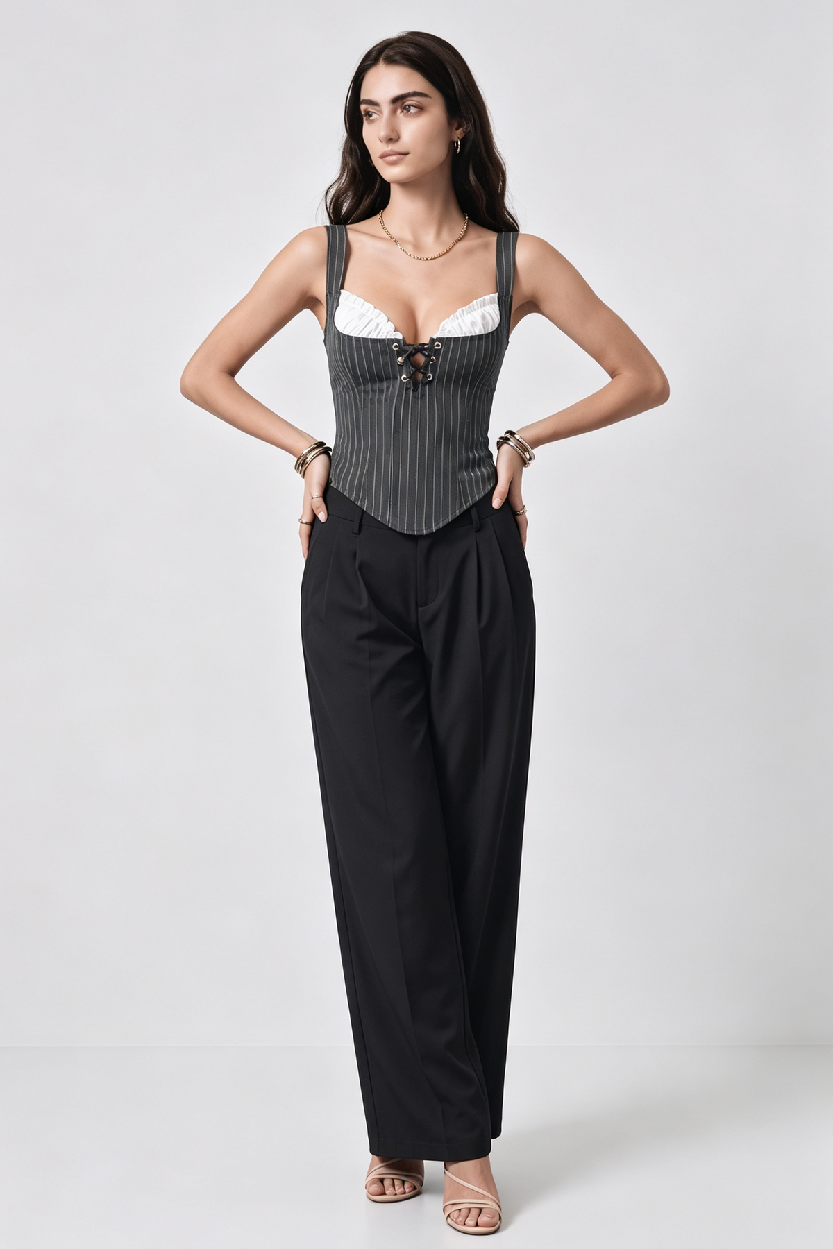 Vex Striped Lace-Up Corset Top