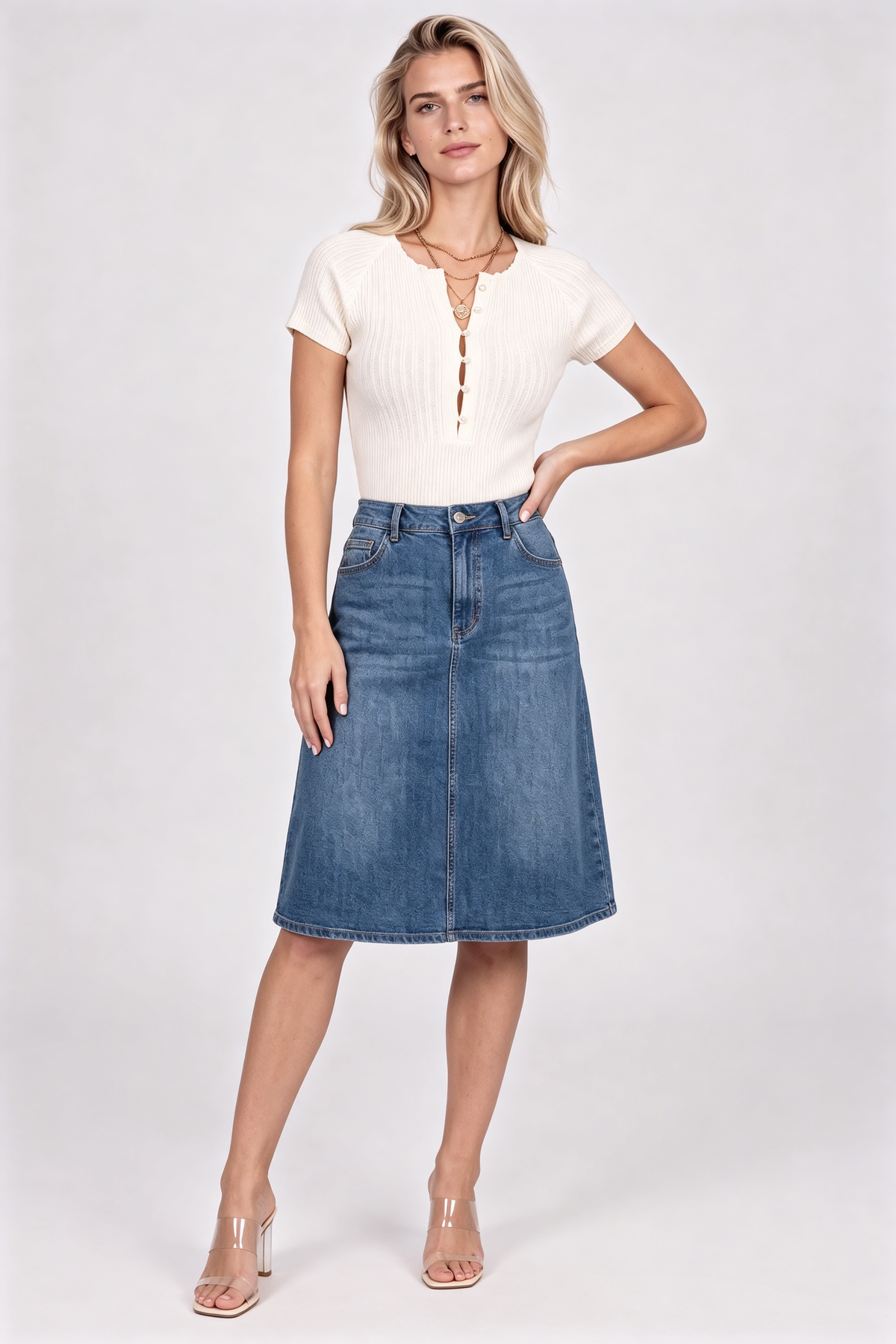Telyn Pearl-Detail Keyhole Knit Top