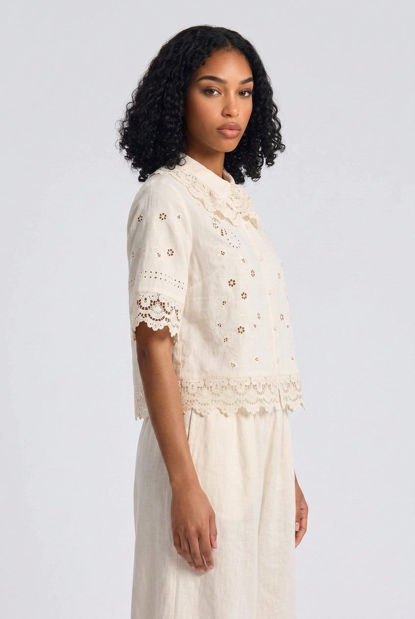 Prist Solid Floral Lace Tops