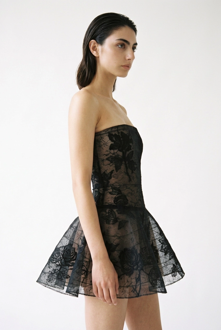 Caspia Lace Jacquard Solid Mini Dresses