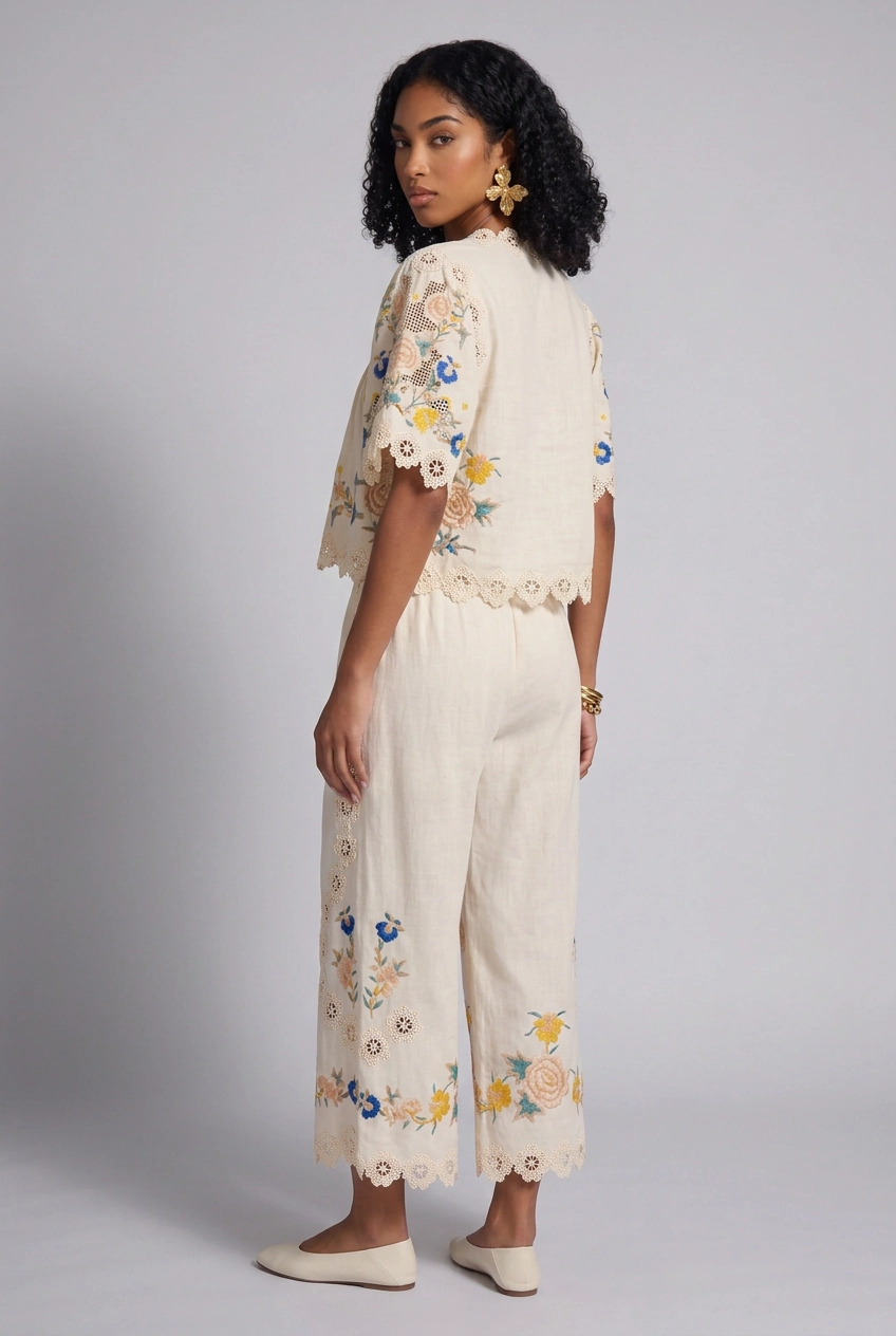 Ripple Lace Embroidery Printed Bottoms