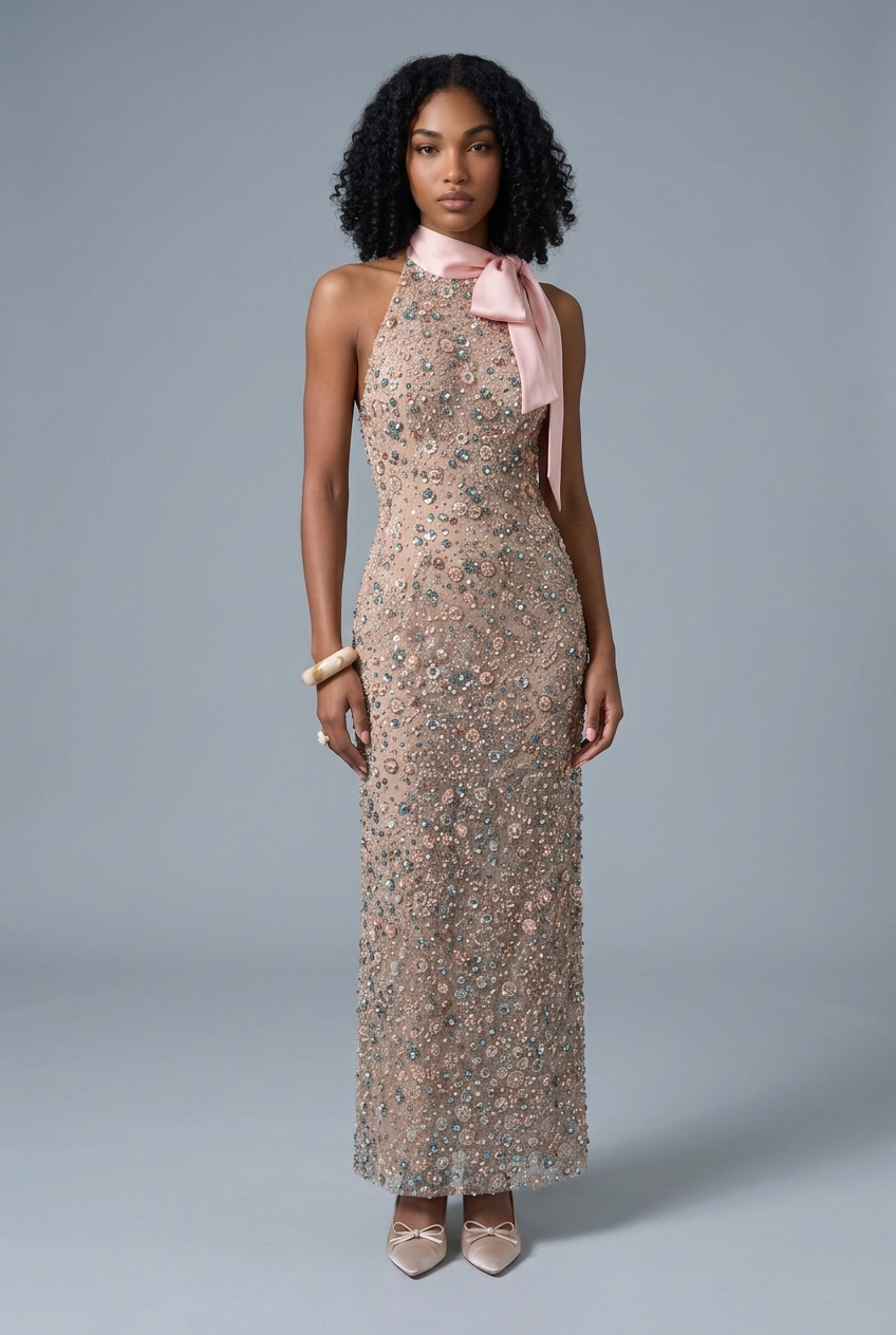 Willa Floral Mesh Solid Maxi Dresses
