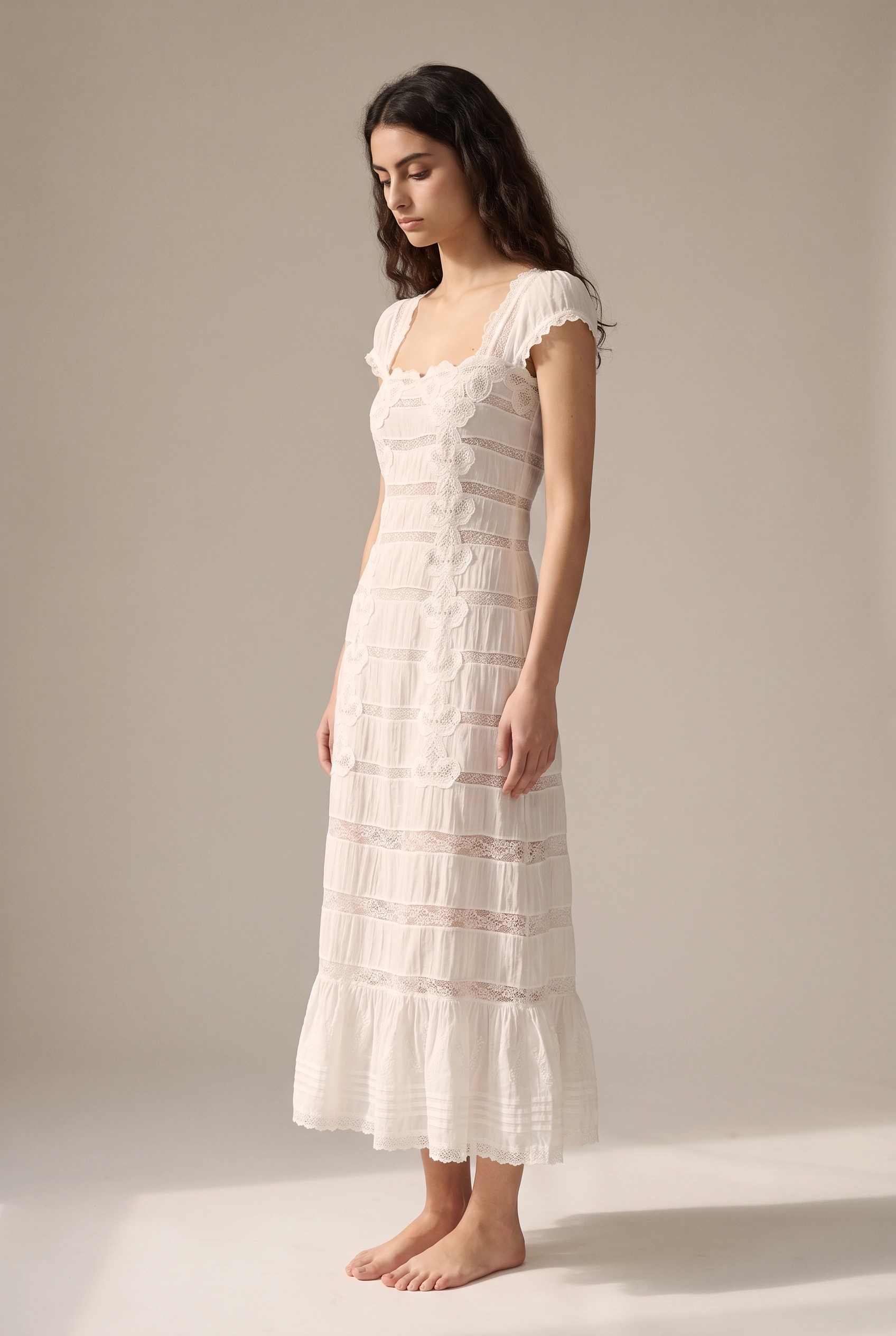 Marenne Solid Lace Maxi Dresses