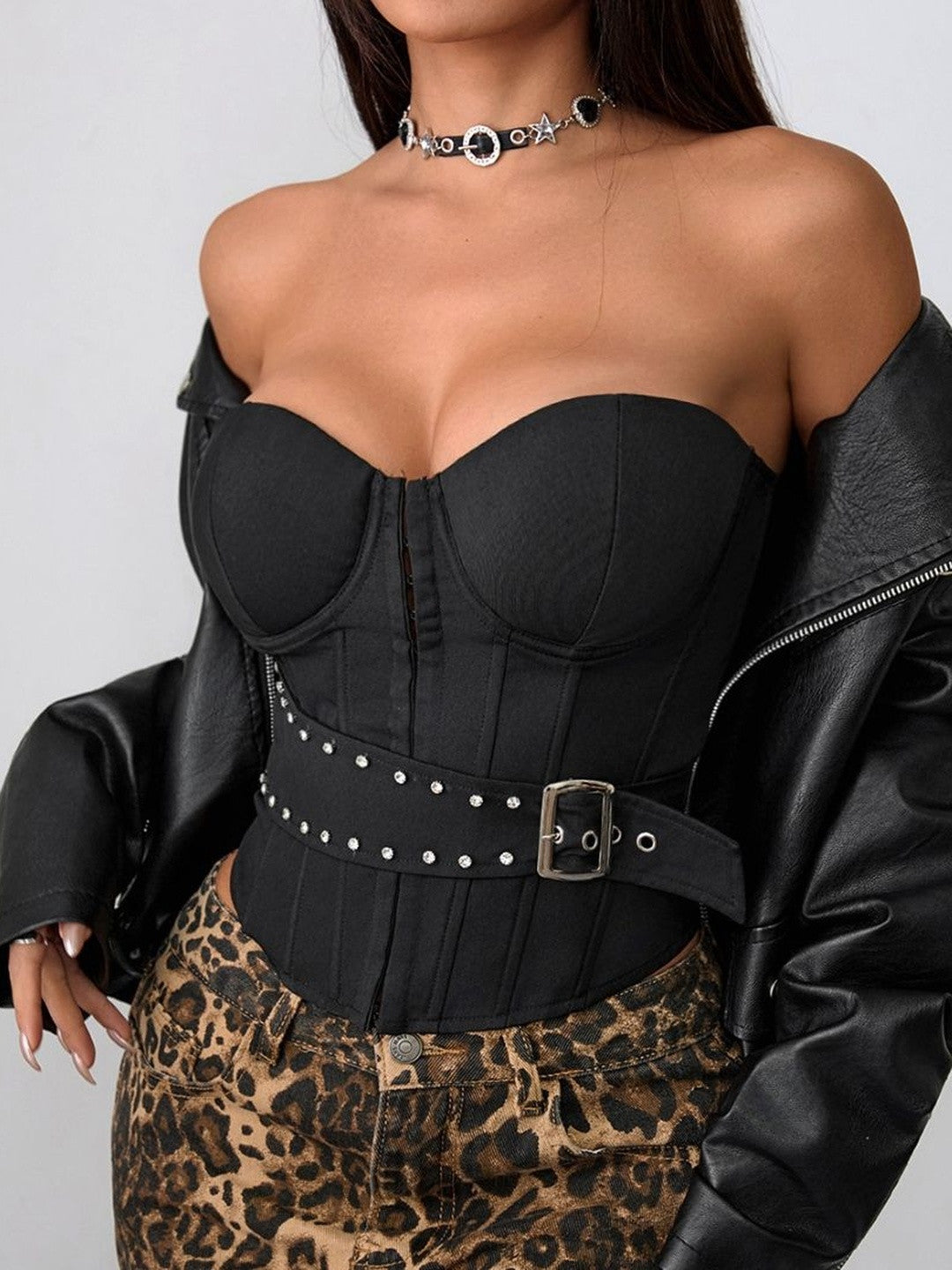 Wara Solid Sequins Embellishment Corset Tops