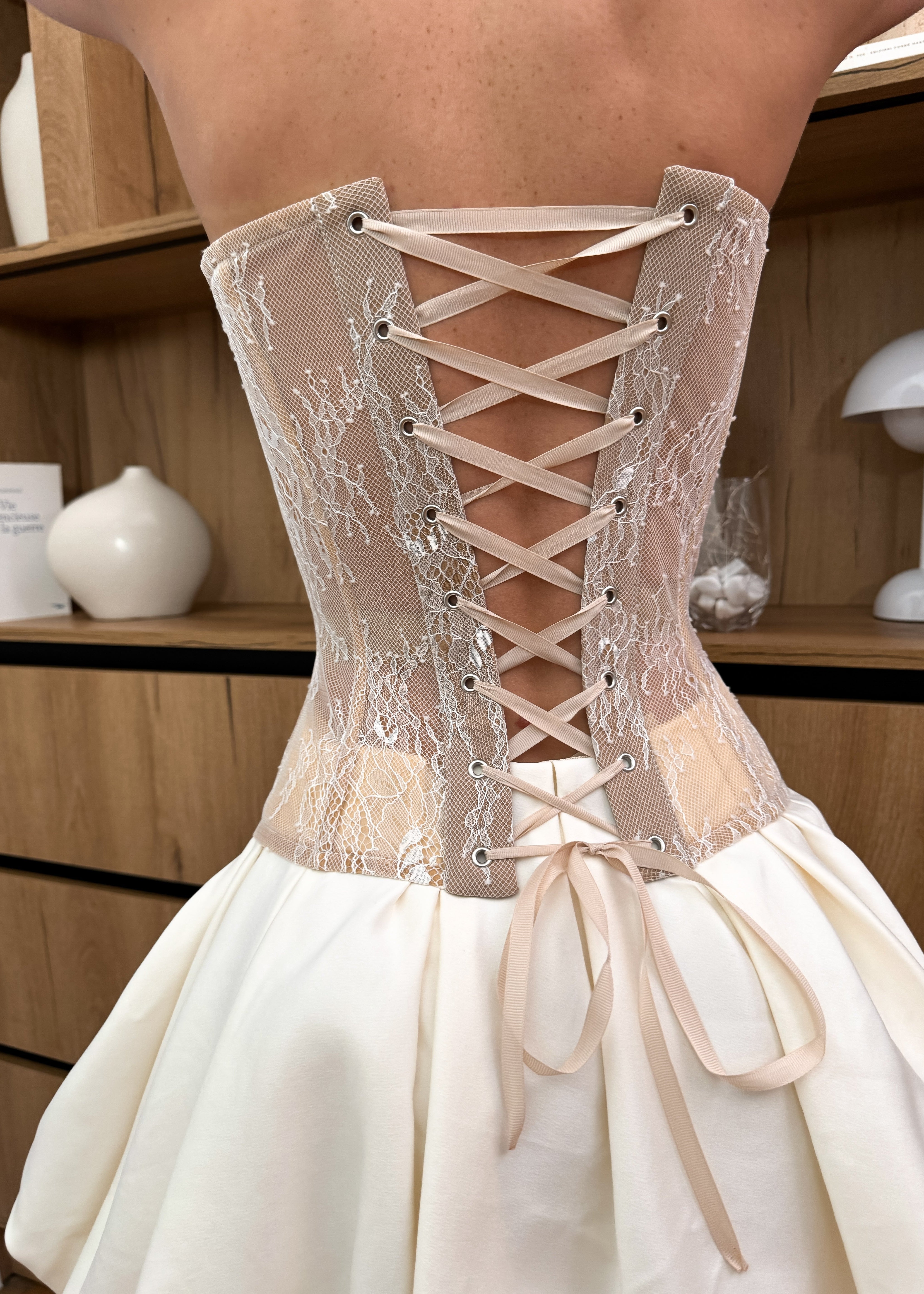 Chime Solid Lace Sequins Mesh Corset Tops