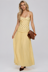 Dara Polka-Dot Halter Maxi Dress