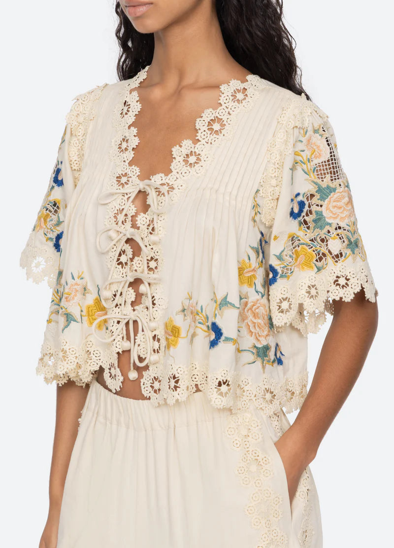 Ripple Lace Embroidery Printed Tops