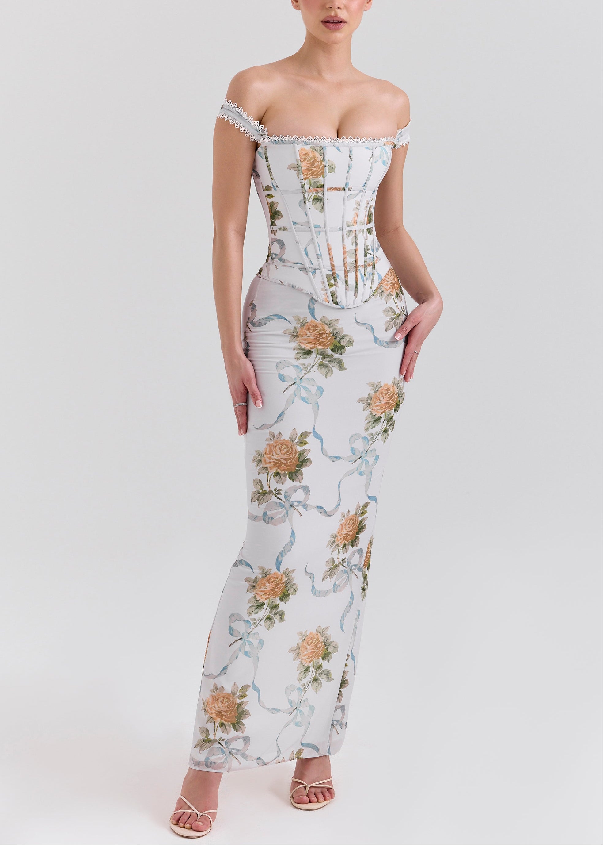 Diora Floral Lace Corset Maxi Dresses