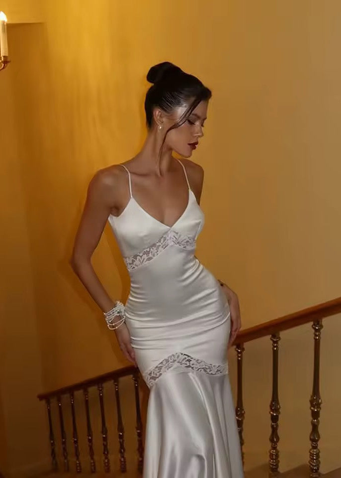 Quilt Solid Lace Maxi Dresses