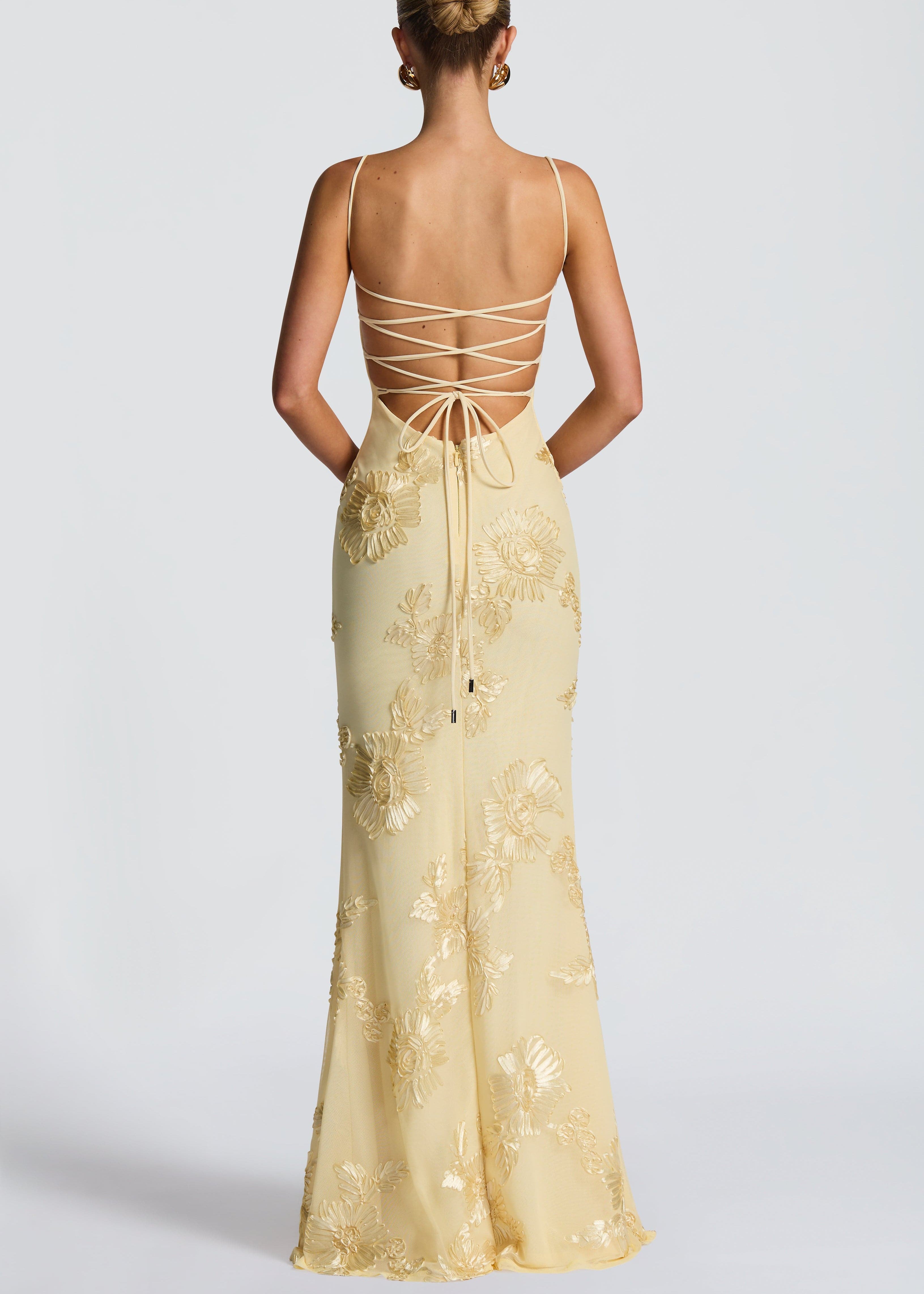 Hebe Solid Floral Jacquard Sequins Maxi Dresses