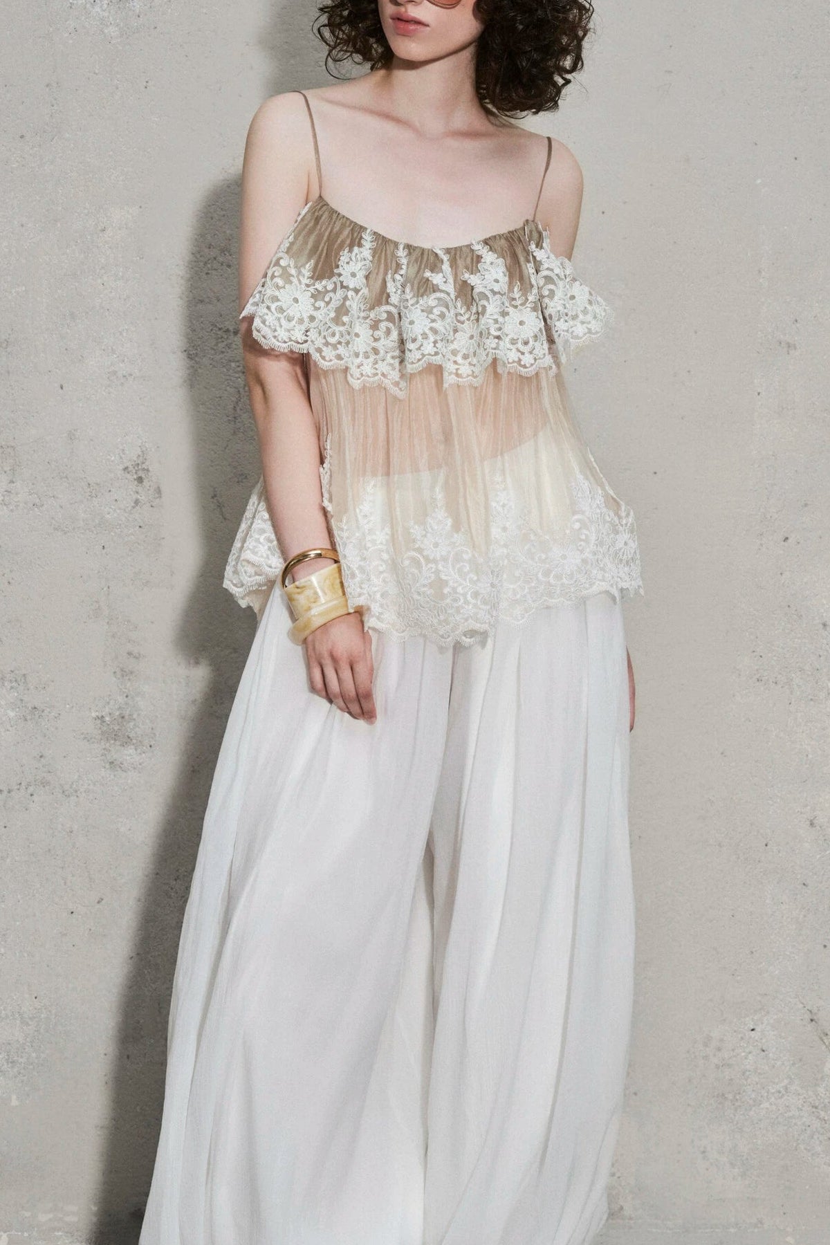 Ciel Solid Floral Lace Tops