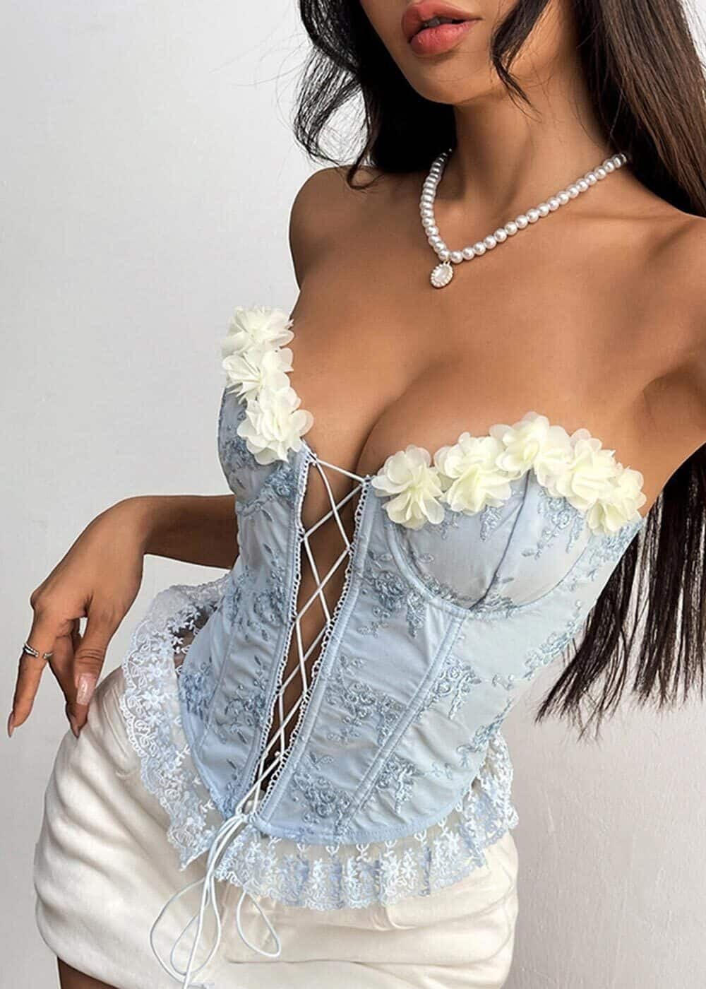 Pax Lace Sequins Jacquard Corset Tops