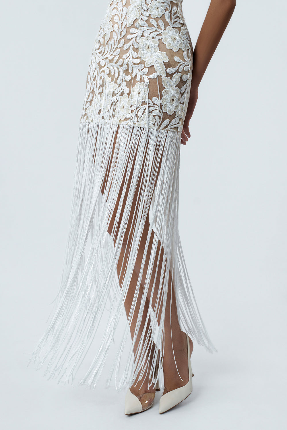 Piper Lace Floral Mesh Solid Maxi Dresses