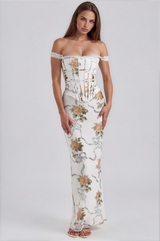 Diora Off-Shoulder Floral Corset Maxi Dress