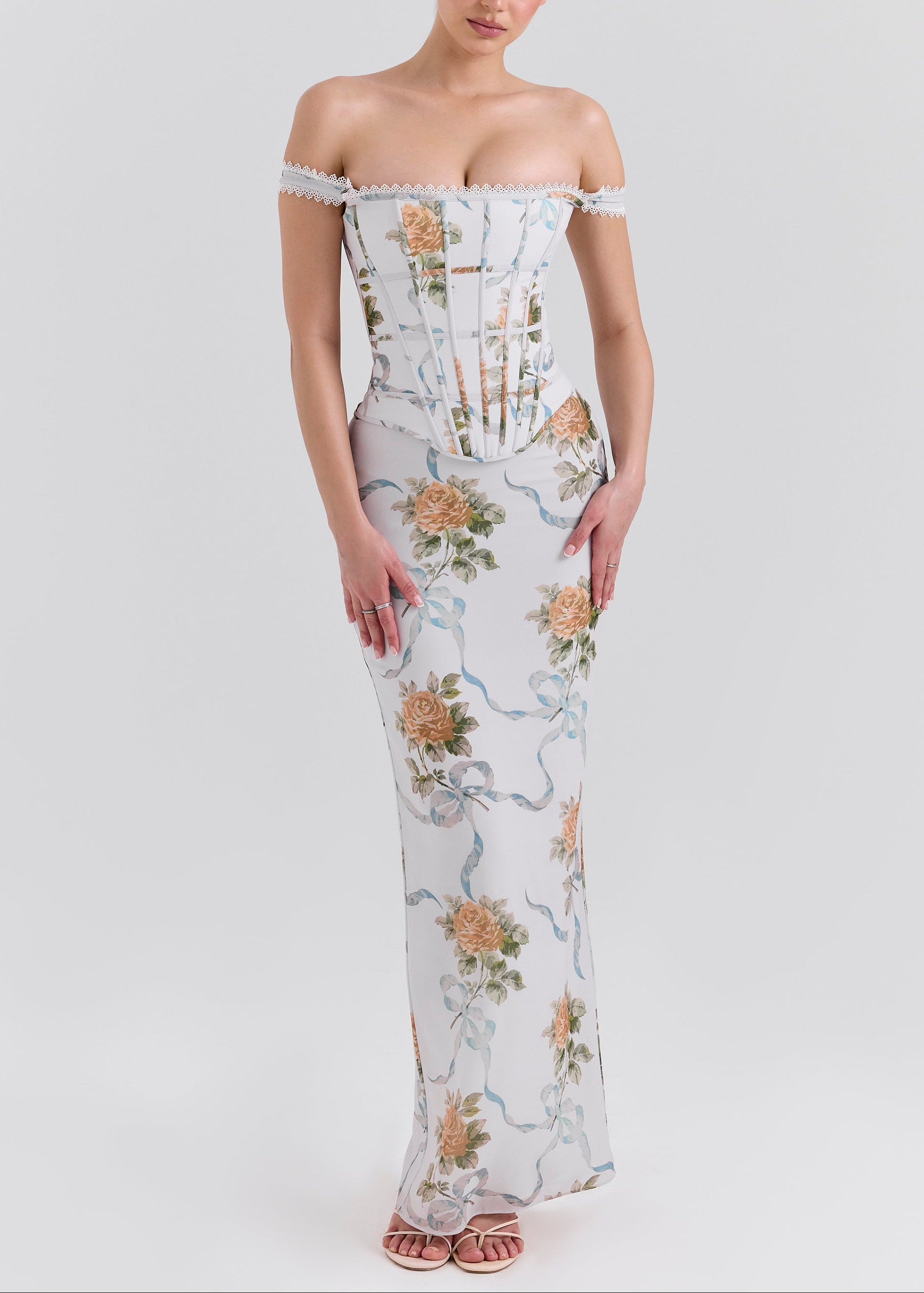 Diora Floral Lace Corset Maxi Dresses