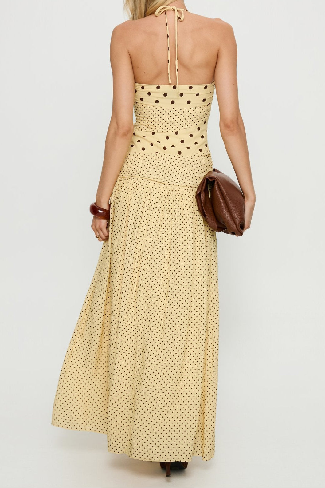 Dara Polka-Dot Halter Maxi Dress
