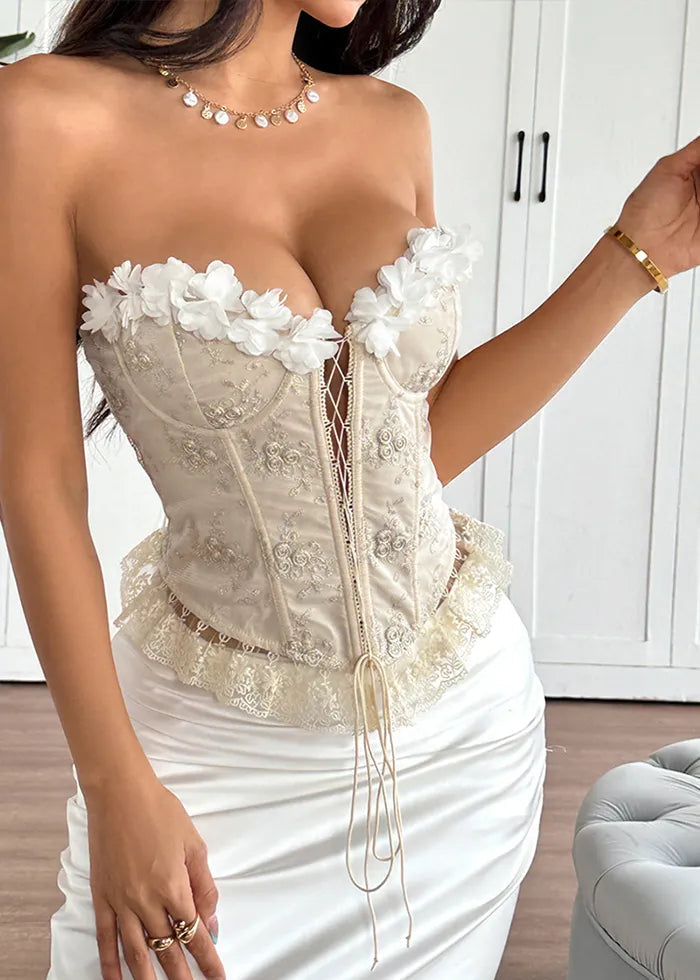 Pax Lace Sequins Jacquard Corset Tops