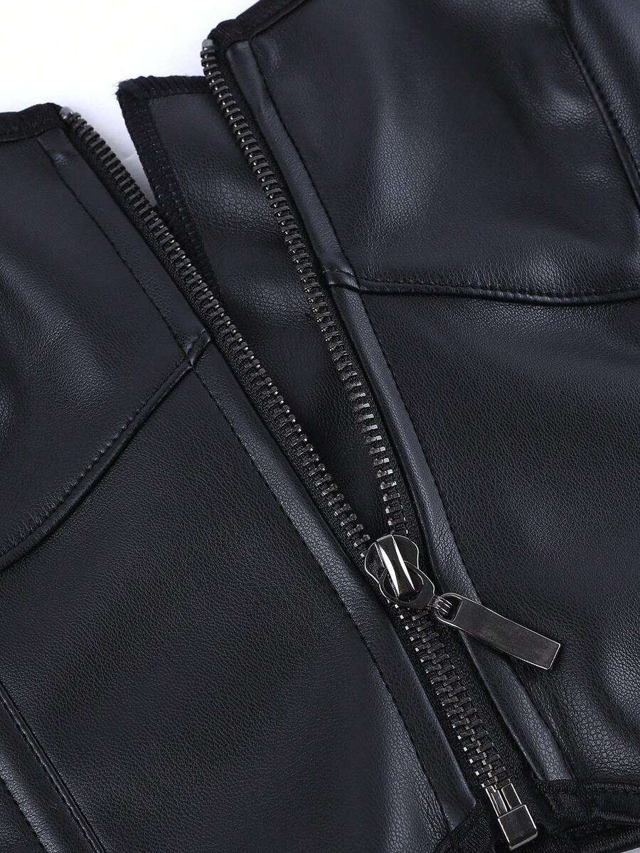 Knit Solid Leather Tops