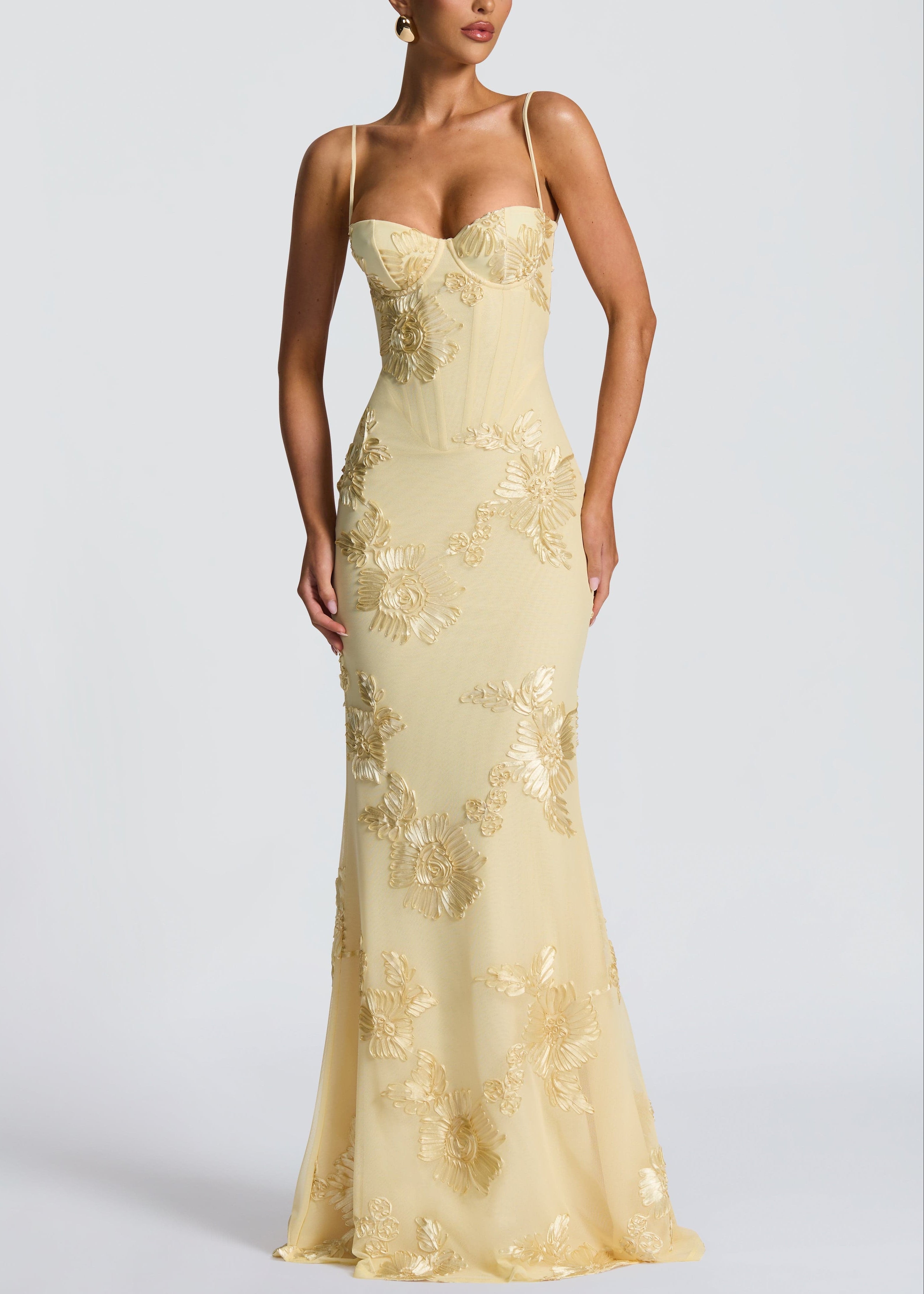 Hebe Solid Floral Jacquard Sequins Maxi Dresses