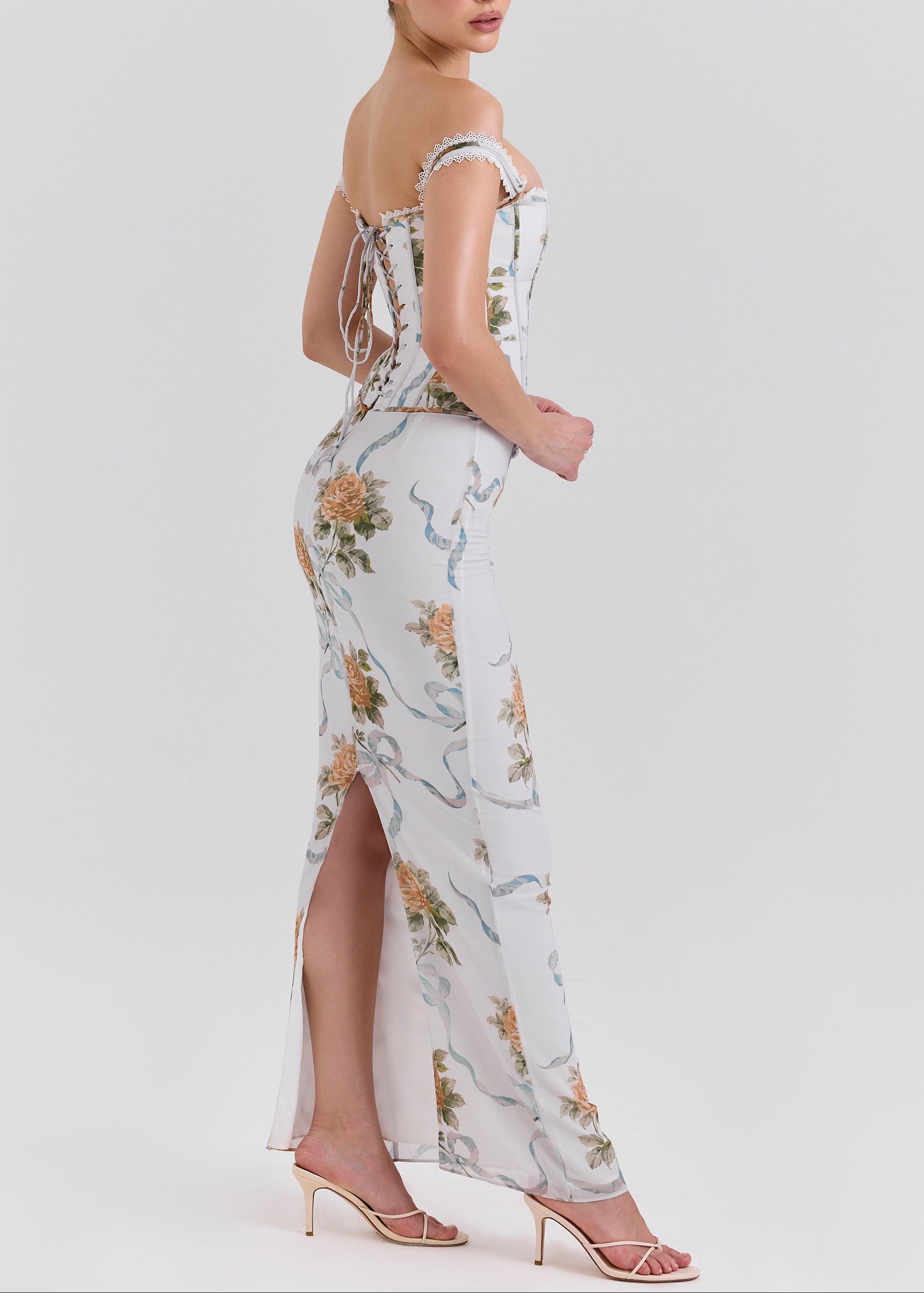 Diora Floral Lace Corset Maxi Dresses