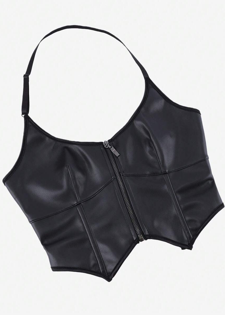 Knit Solid Leather Tops