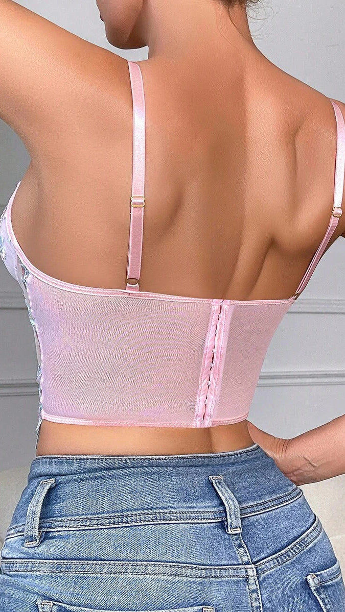 Jersey Embroidered Floral Corset Top