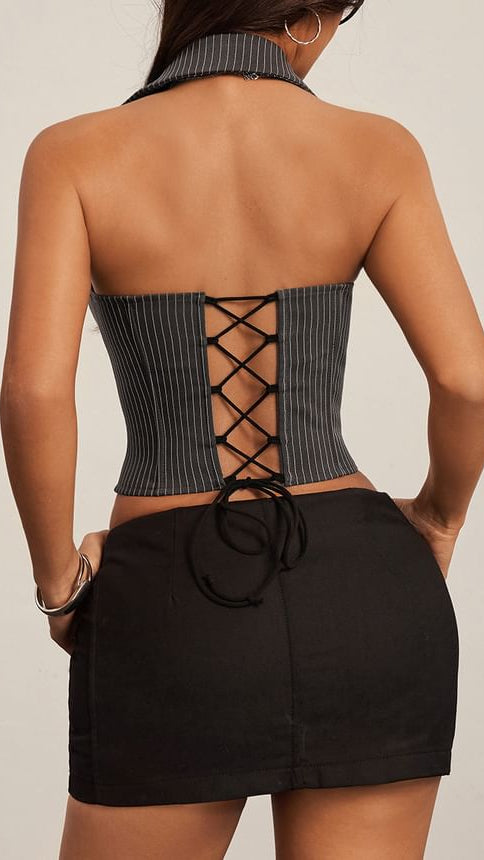 Celine Pinstripe Halter Corset Top