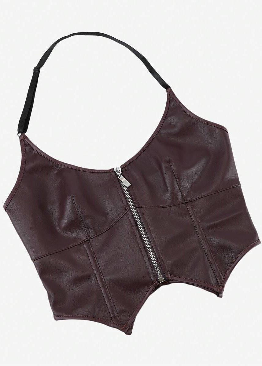 Knit Solid Leather Tops