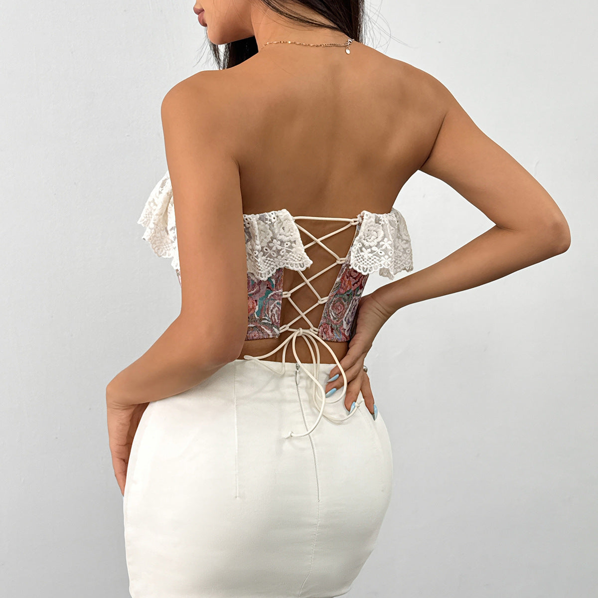 Tender Lace Floral Jacquard Corset Tops