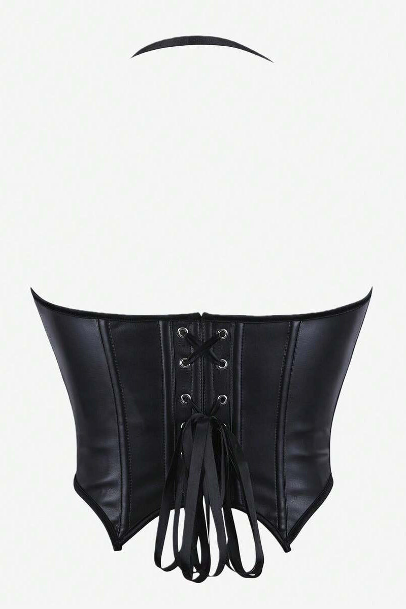 Knit Zip-Front Leather Bustier Top