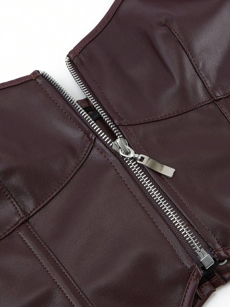 Knit Solid Leather Tops