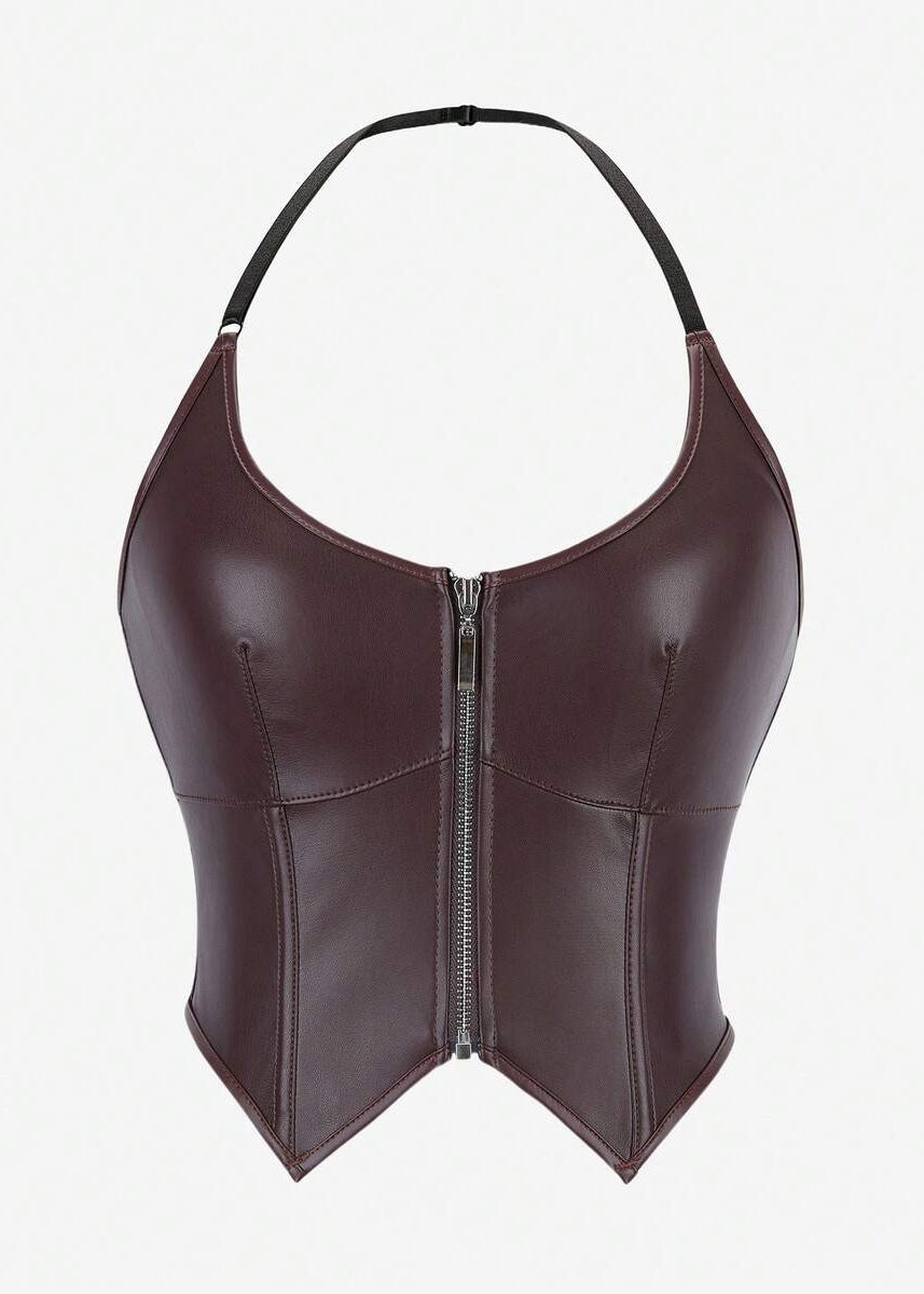 Knit Solid Leather Tops
