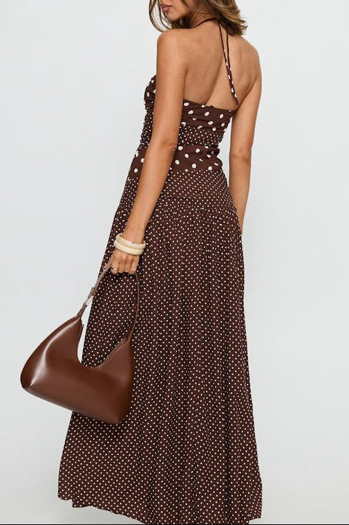 Dara Polka-Dot Halter Maxi Dress