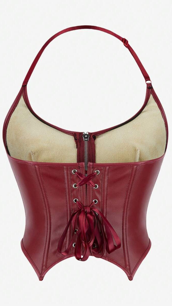 Kira Zip-Front Leather Bustier Top