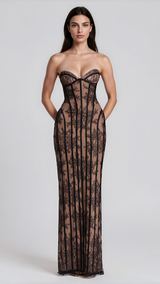 Nerina Strapless Floral Lace Corset Maxi Dress