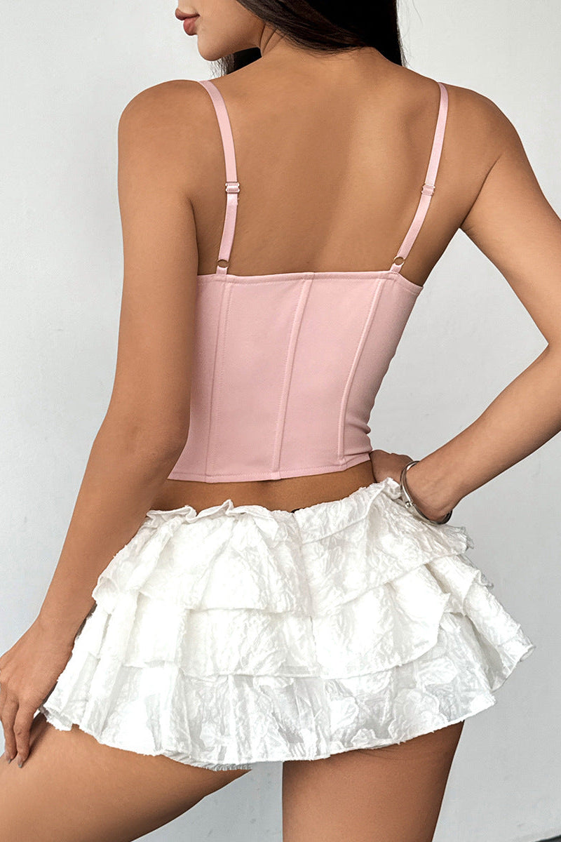 Gigi Lace-Trim Bow Corset Top