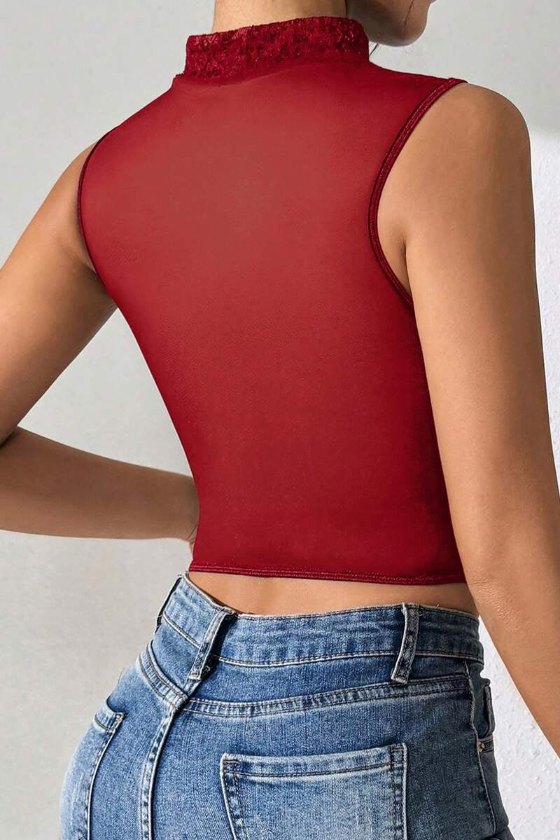 Fringe High-Neck Lace Corset Top
