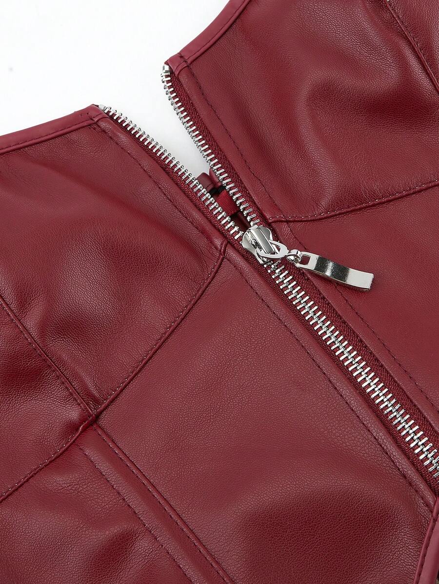 Knit Solid Leather Tops
