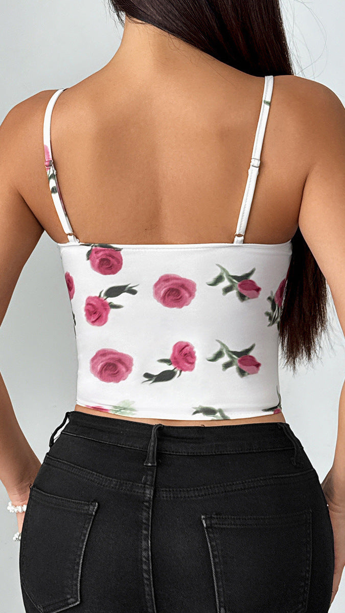 Jovia Floral Ruched Lace-Up Corset Top