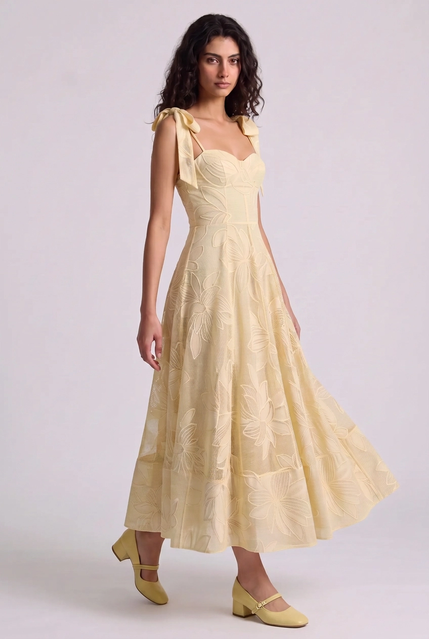 Galia Solid Lace Floral Maxi Dresses