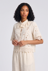 Prist Solid Floral Lace Tops