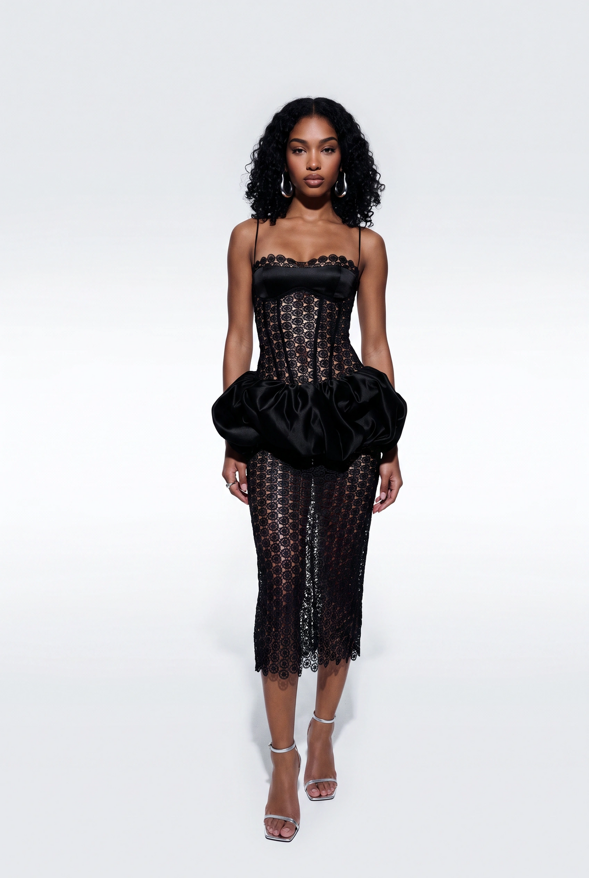 Marina Solid Lace Midi Dresses