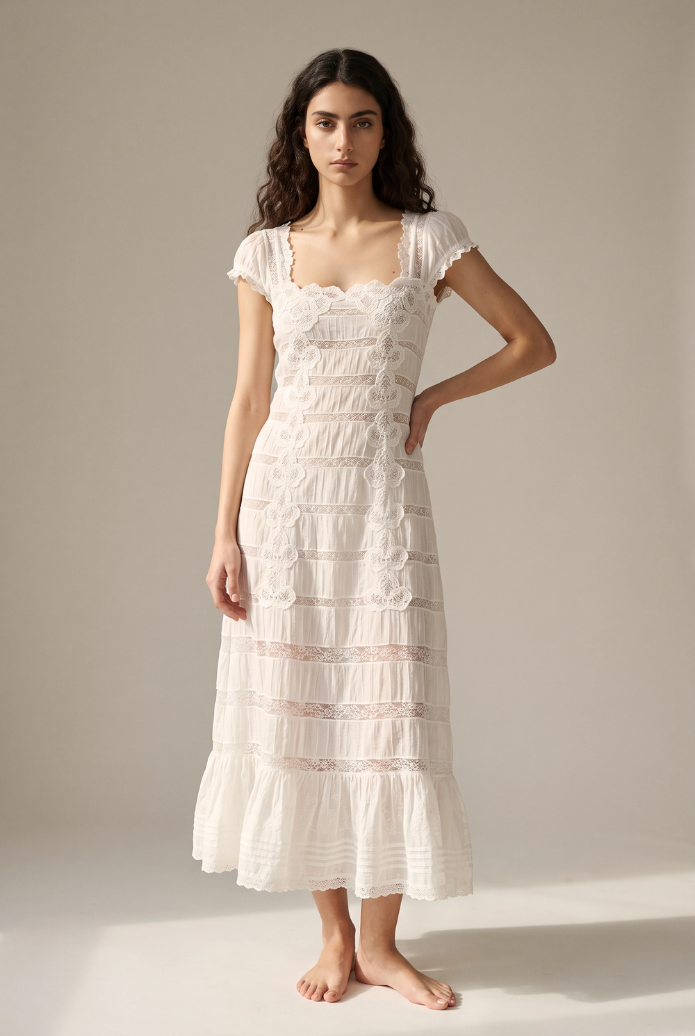 Marenne Solid Lace Maxi Dresses