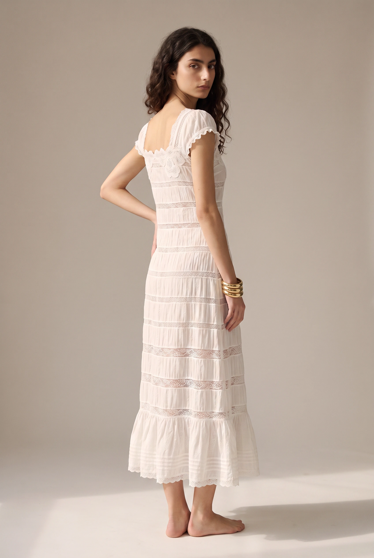 Marenne Solid Lace Maxi Dresses