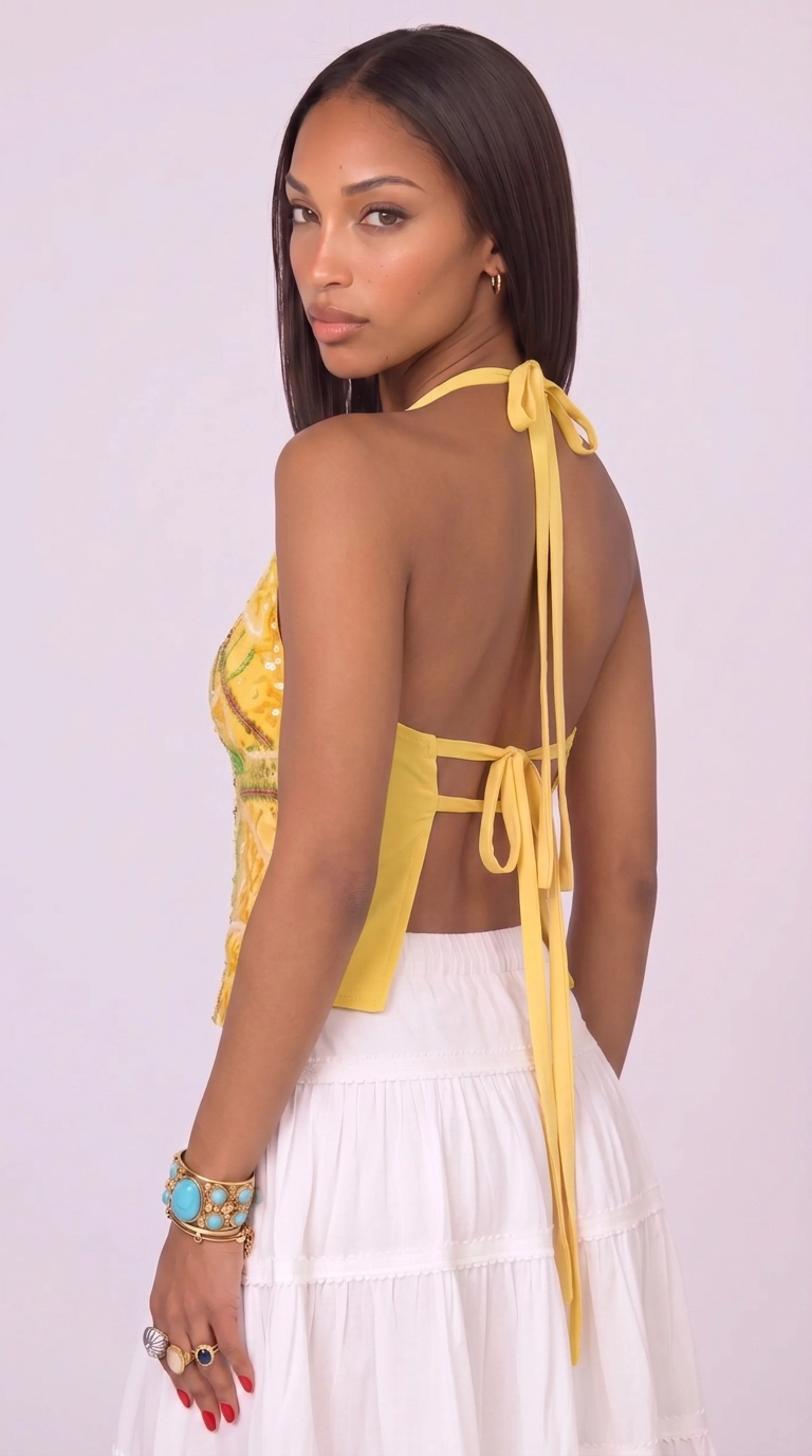 Celeste Sequin Embroidered Halter Top