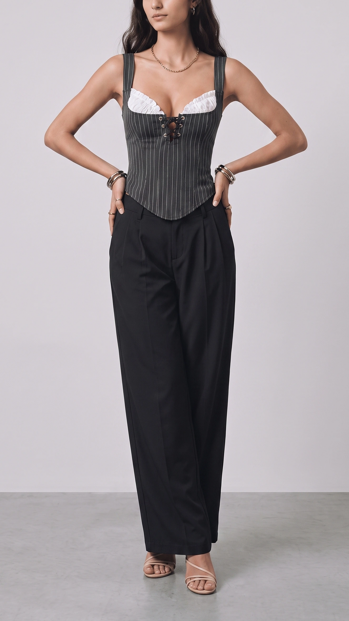 Vex Striped Lace-Up Corset Top