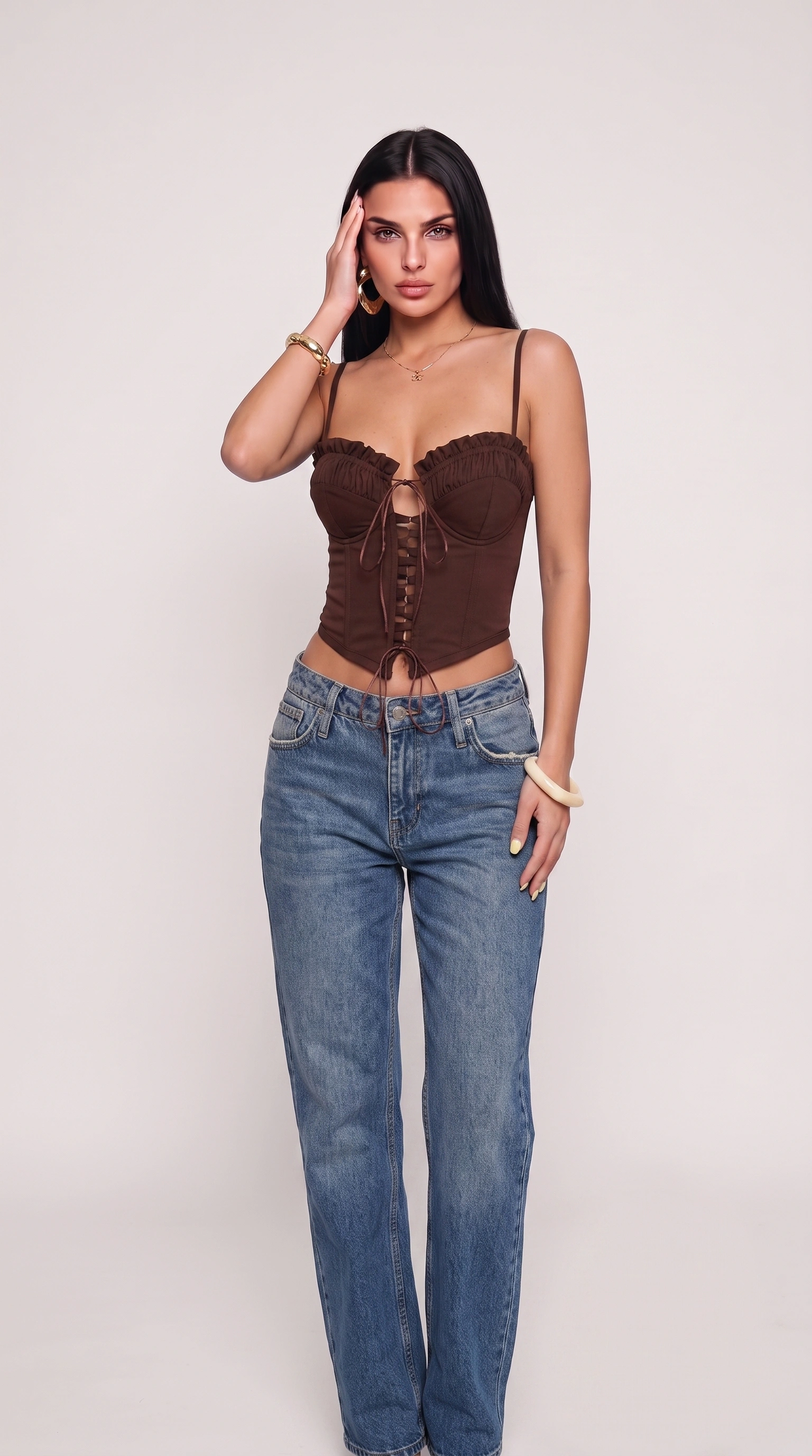 Whisper Ruched Lace-Up Corset Top