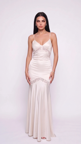 Quilla Lace-Inset Satin Maxi Dress